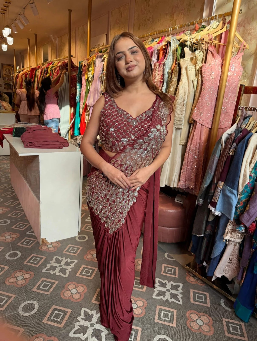 Embroidered Pre-Draped Saree