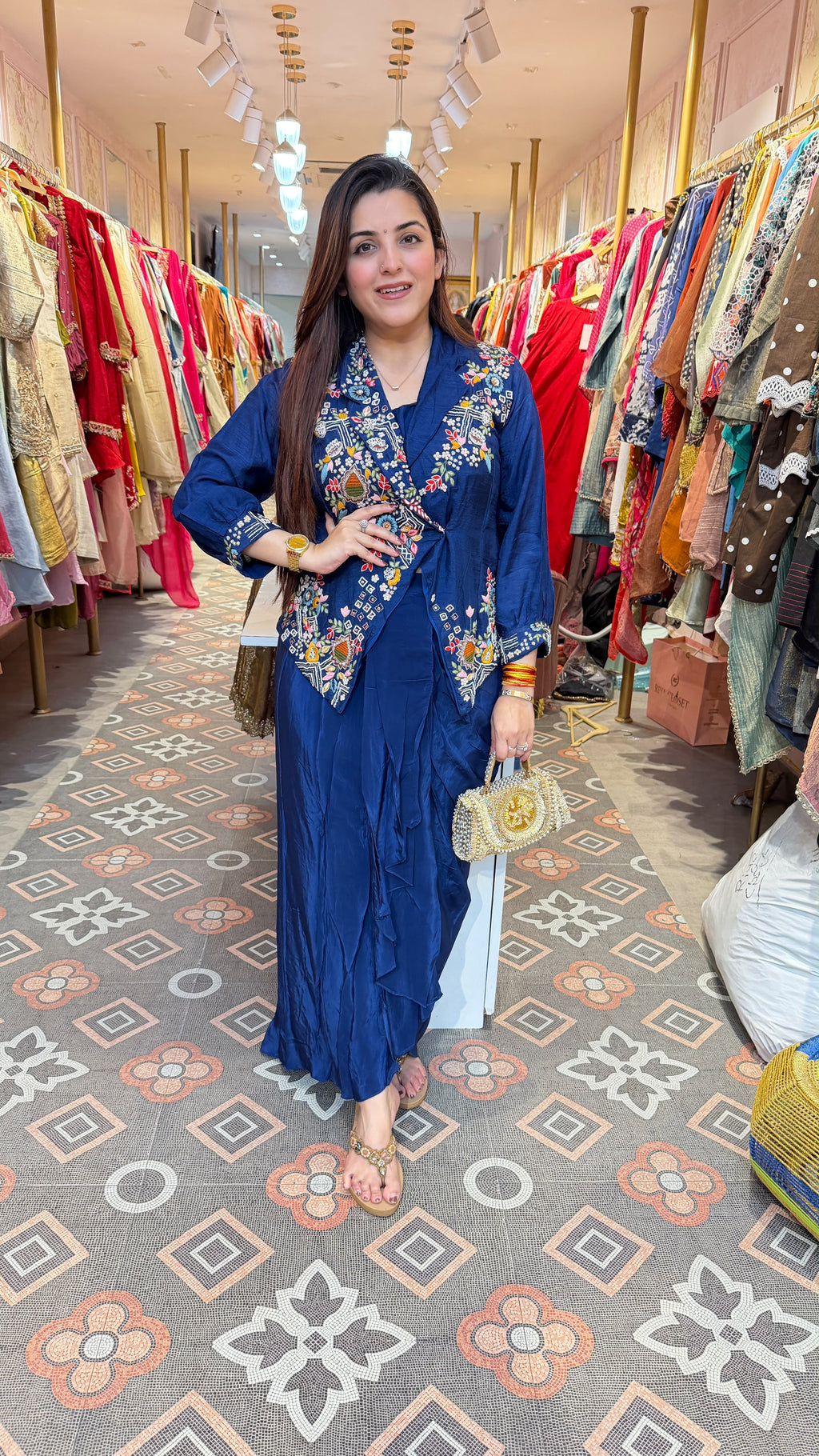 Indigo Blue Embroidered Angrakha-Style Kurta Set