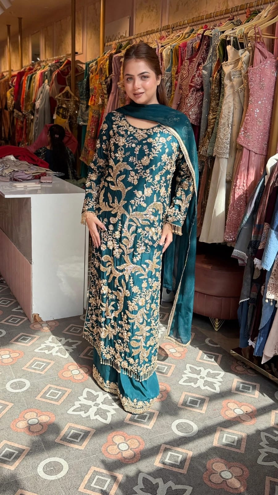 Heavy Embroidered  Pakistani A Straight-Cut Kurta Palazzo Set & Duptta