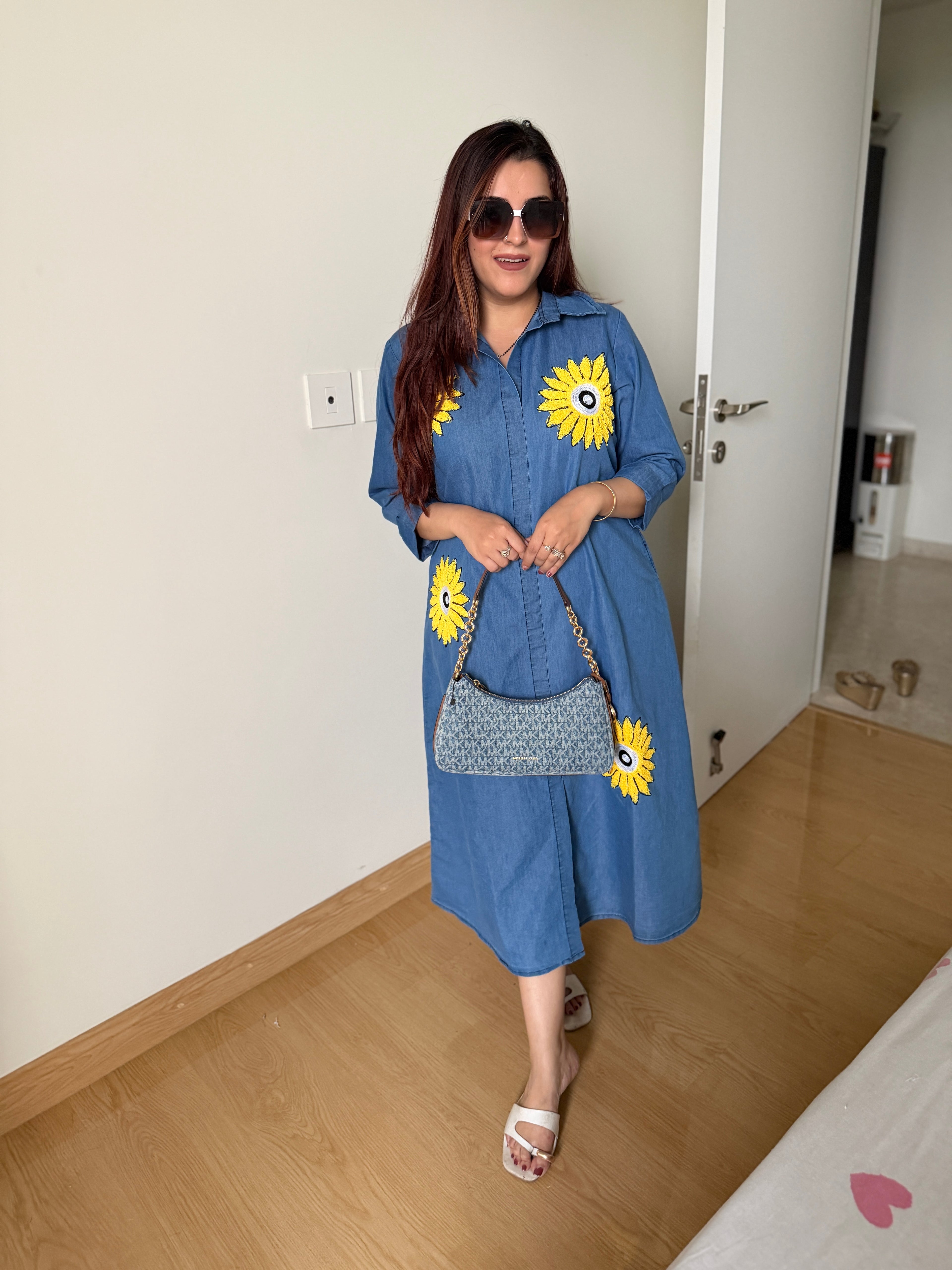 Denim sunflower dress – Riya Closet India