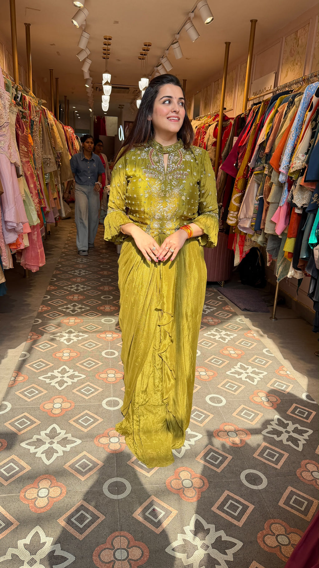 Pre-Draped Saree with Embroidered Blouse
