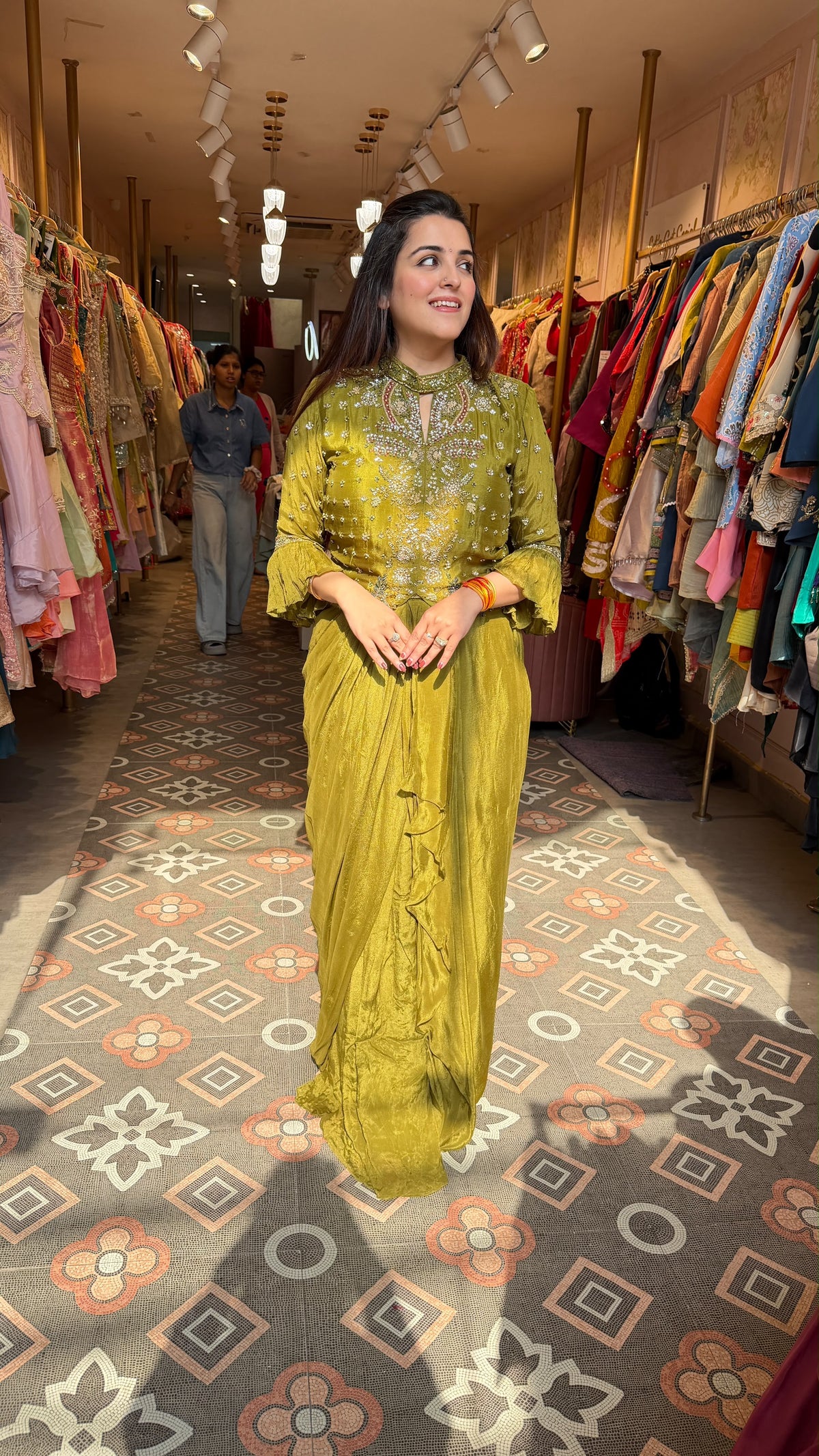 Pre-Draped Saree with Embroidered Blouse