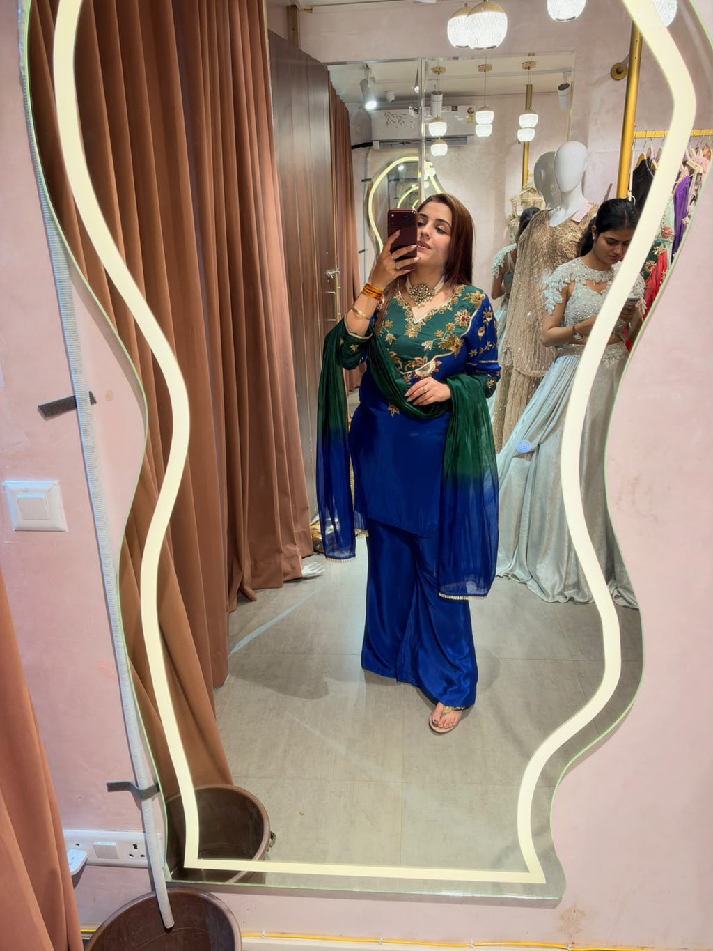 Embroidered Contrast Sharara Suit with Contrast Dupatta