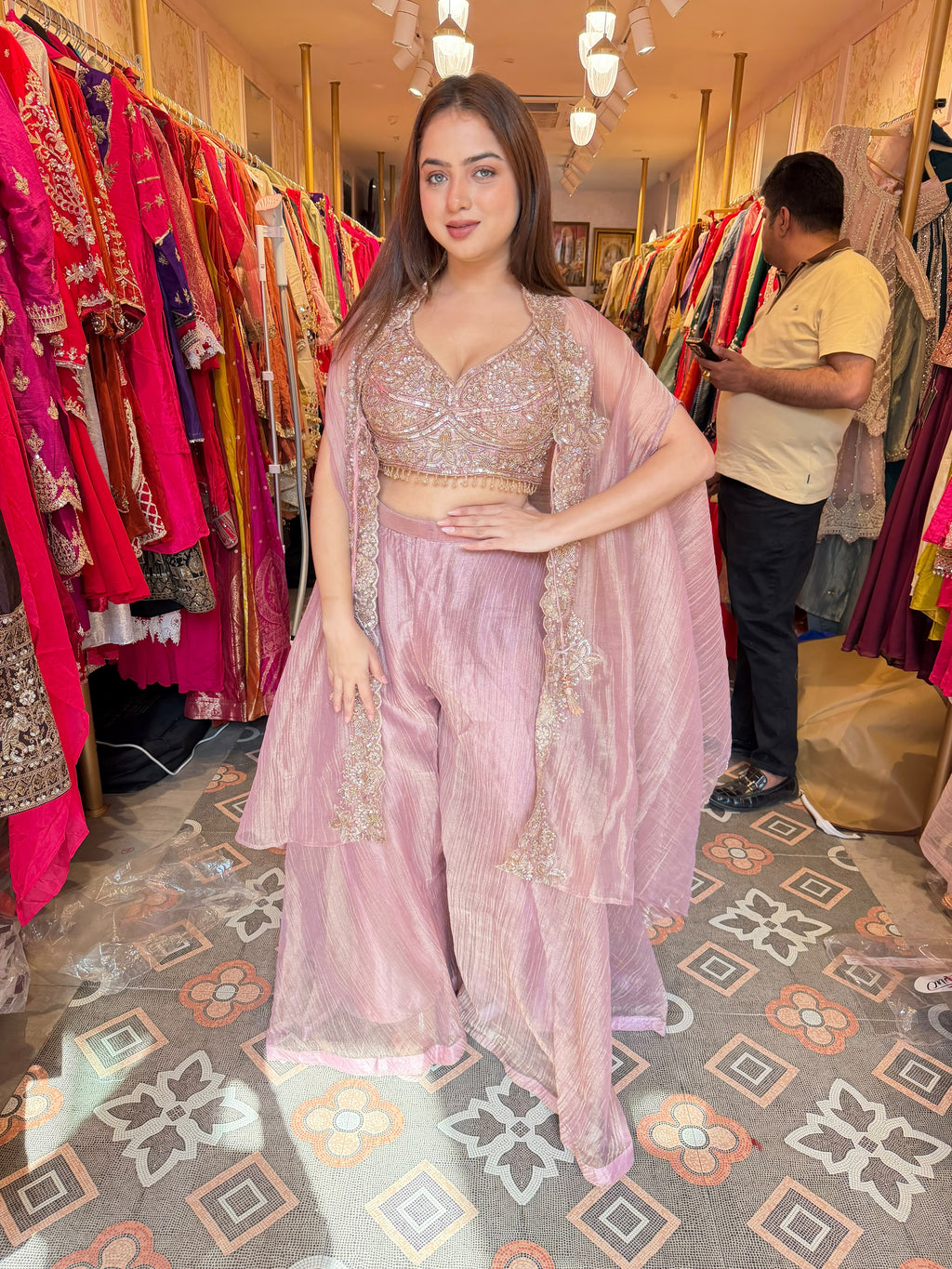 Elegant Embroidered Palazzo with CapeAPE Sharer Set