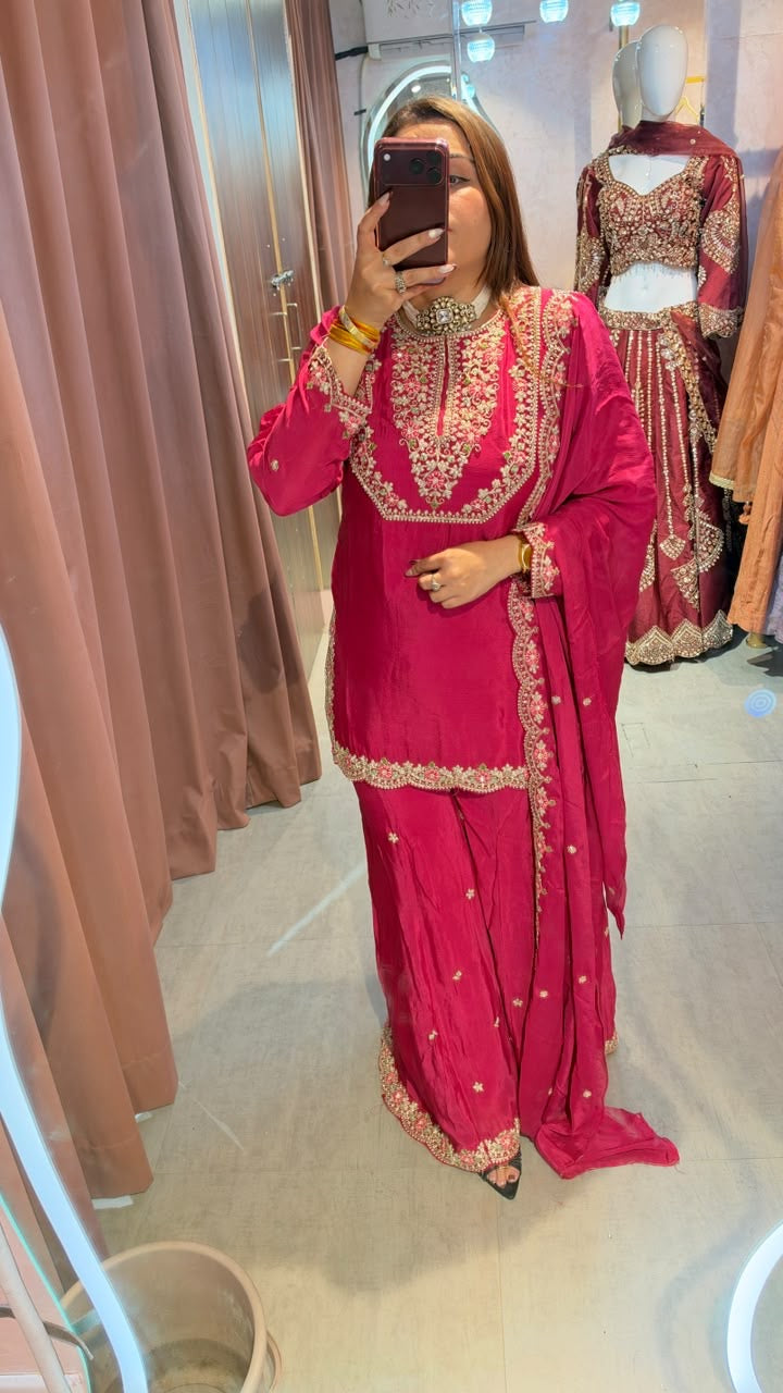 Rani Pink Heritage Embroidered Patiala Suit