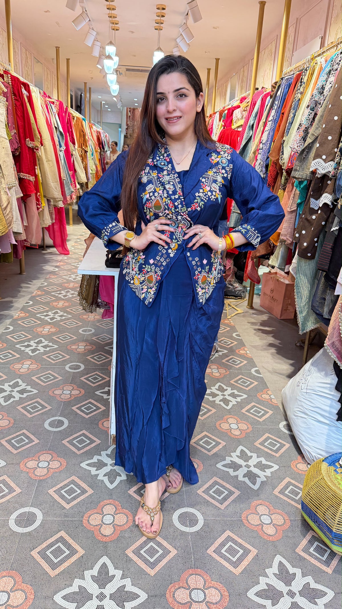Indigo Blue Embroidered Angrakha-Style Kurta Set