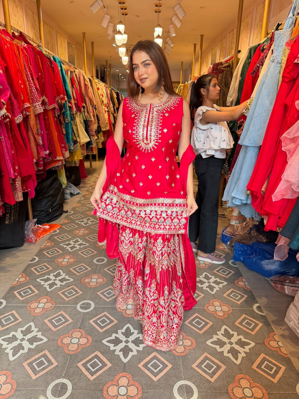 Fuchsia Pink Embroidered Sharara Suit