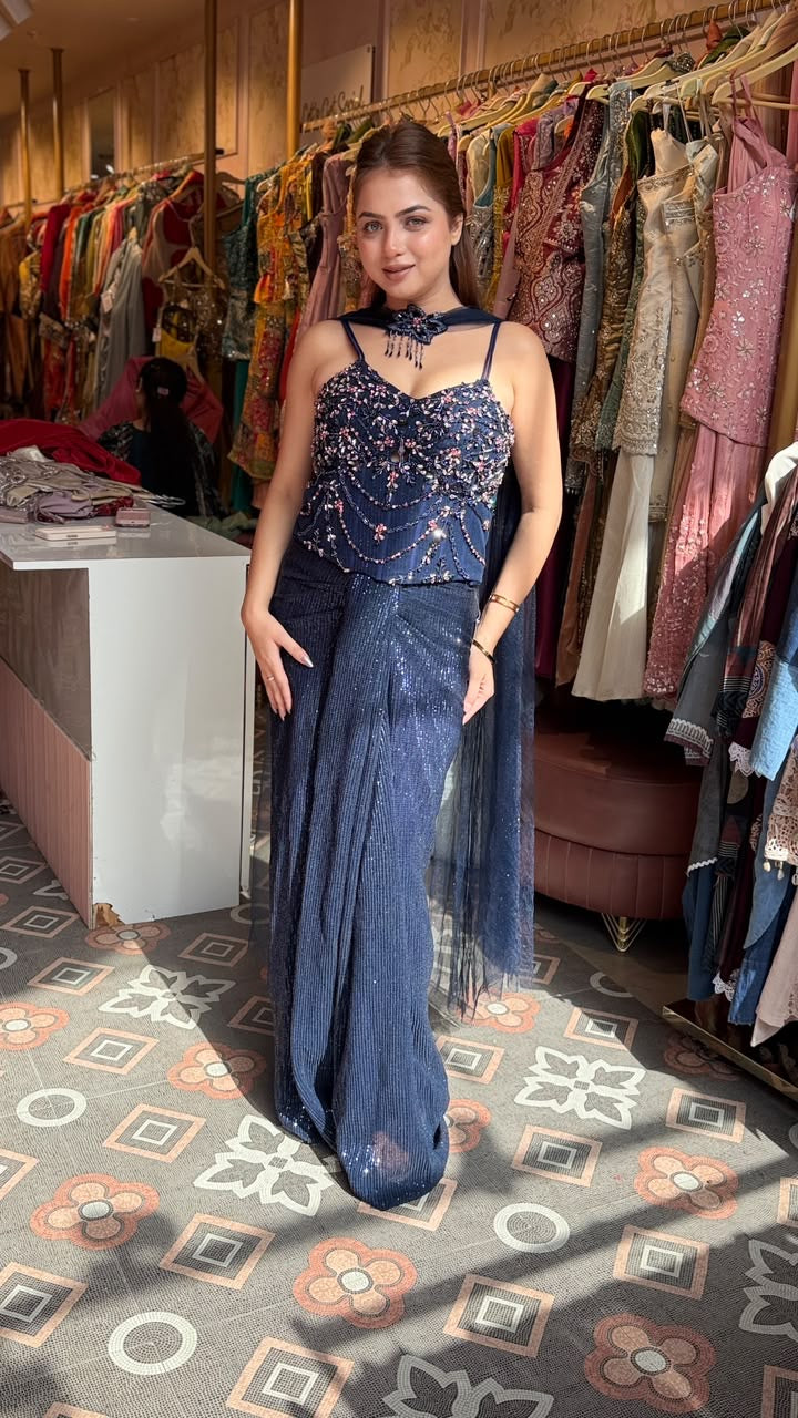 Sequin Corset Top with Wide-Leg Palazzo Pants