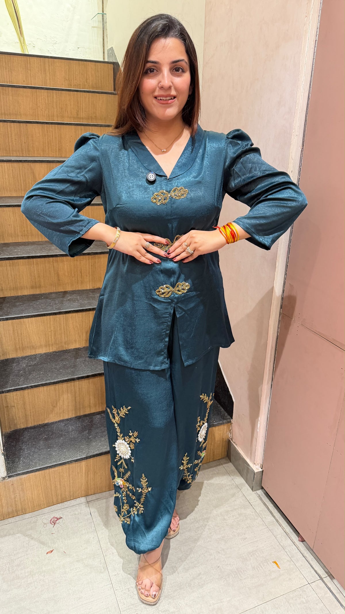 Satin Co-Ord Set with Embroidered Jogger Pants