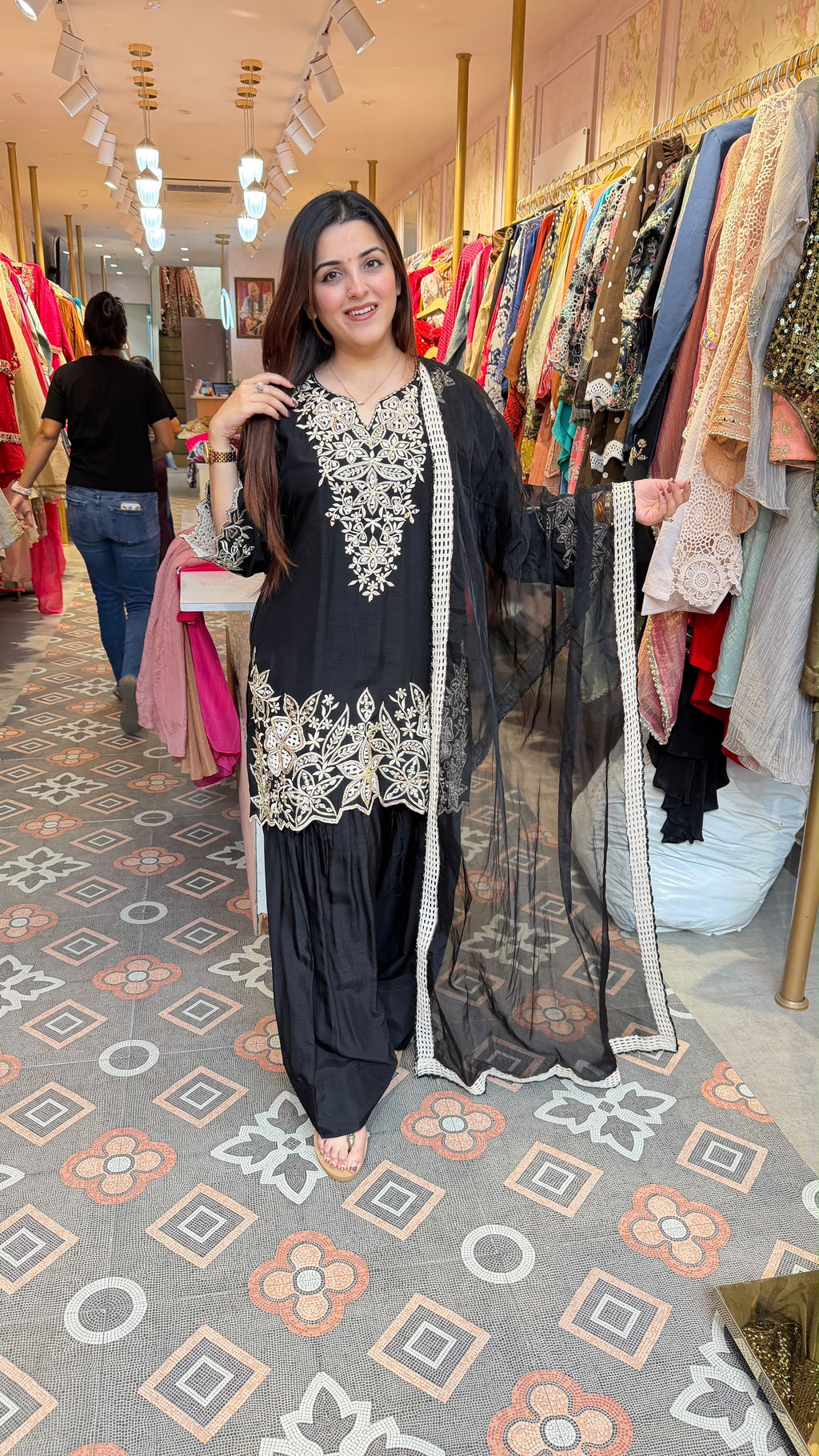 Embroidered Punjabi Patiala Suit with Sheer Dupatta