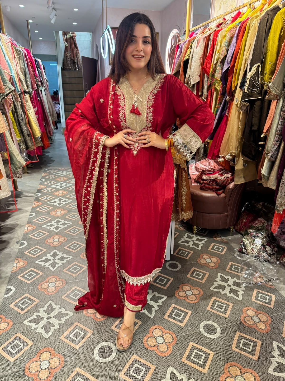 Royal Ruby Red Pakistani Suit with Dupatta