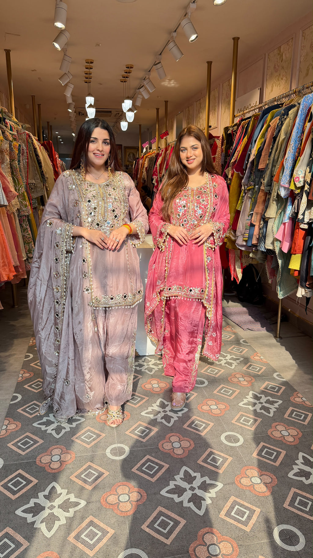 Mirror Embroidered Straight-Cut Suit with Palazzo Pants