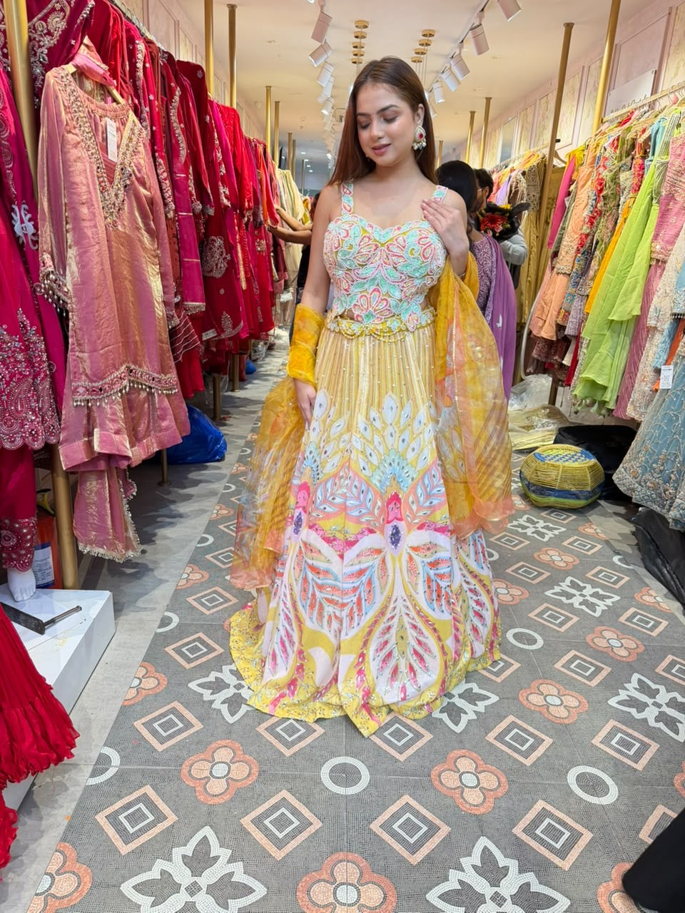 Multicolour Floral Embroidered Lehenga Choli with Dupatta
