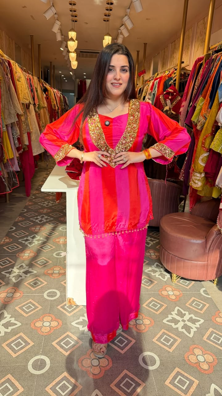 Hot Pink Silk Straight Punjabi/Fusion Suit