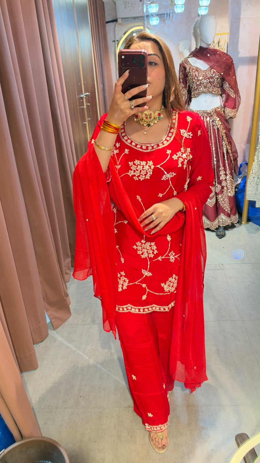 Red Embroidered Punjabi Suit Set