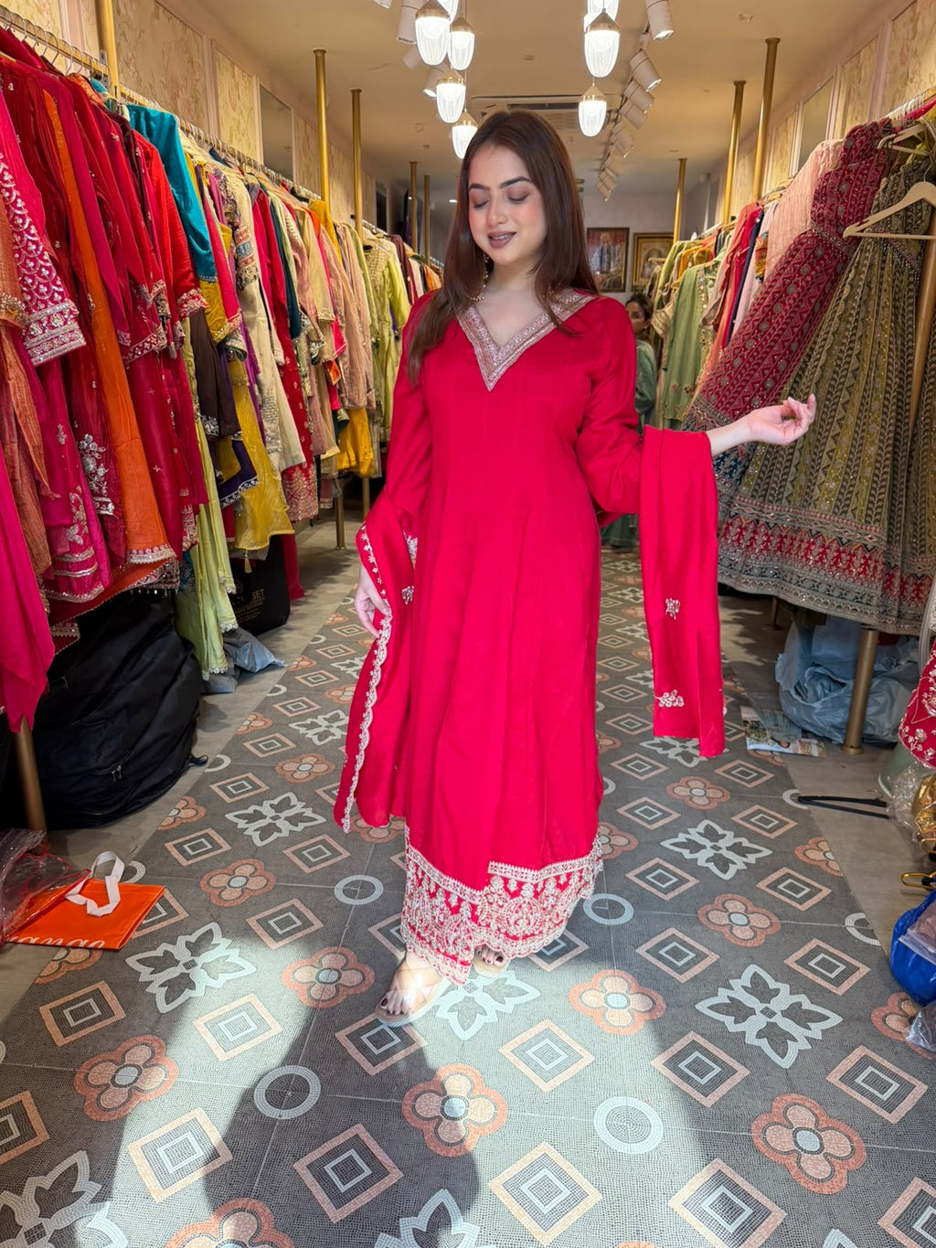 Rani Pink Embroidered Anarkali Suit with Dupatta