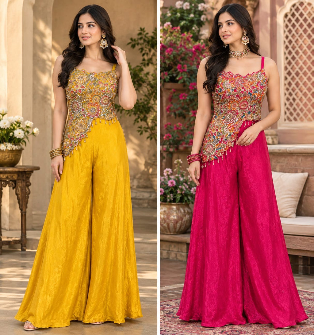Embroidered Corset-Style Palazzo