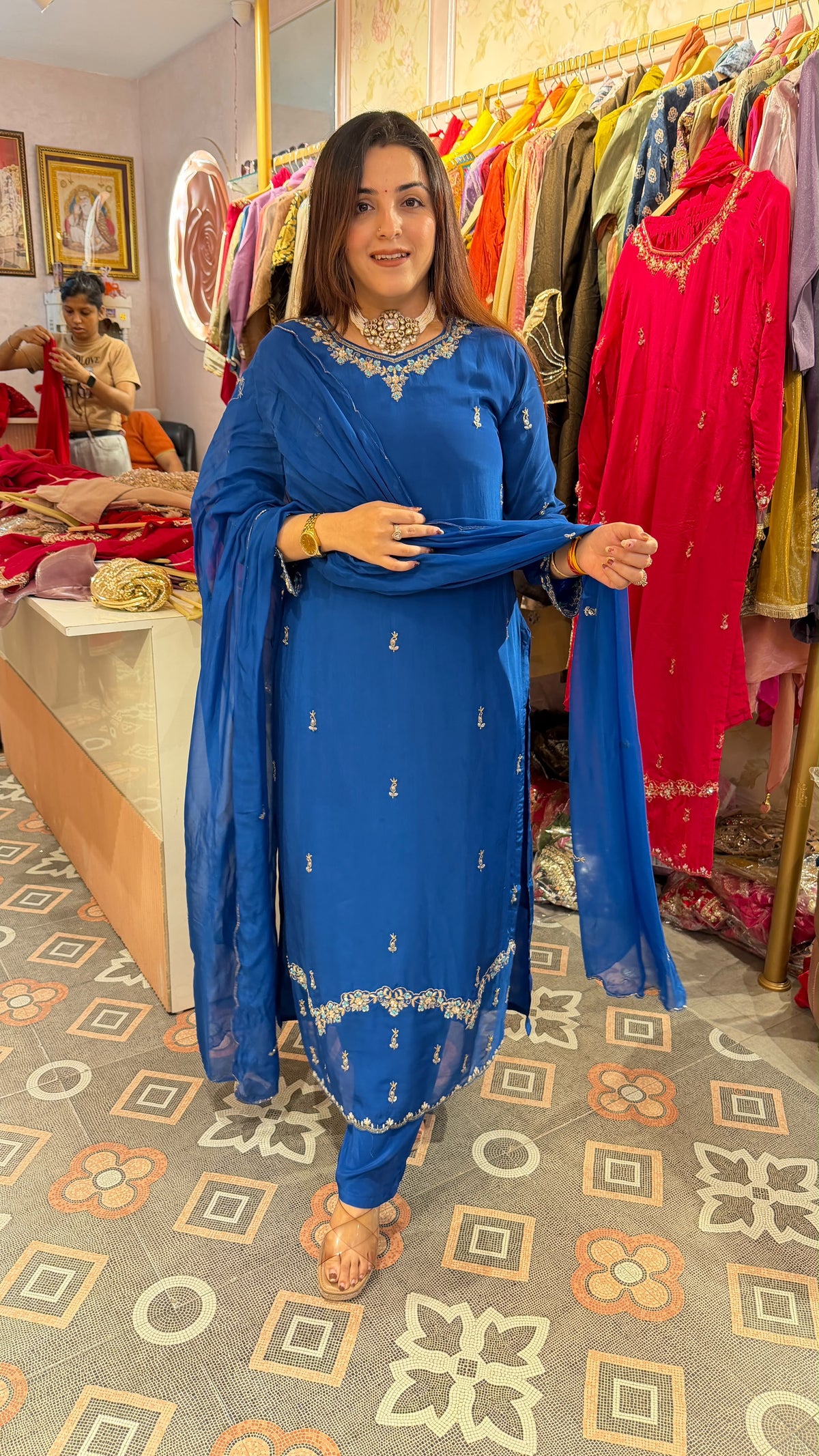 Classic Embroidered Indian Straight-Cut Suit.