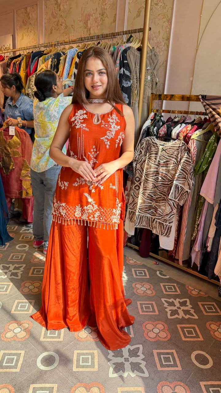 Pretty Embroidered Peplum Sharara Set