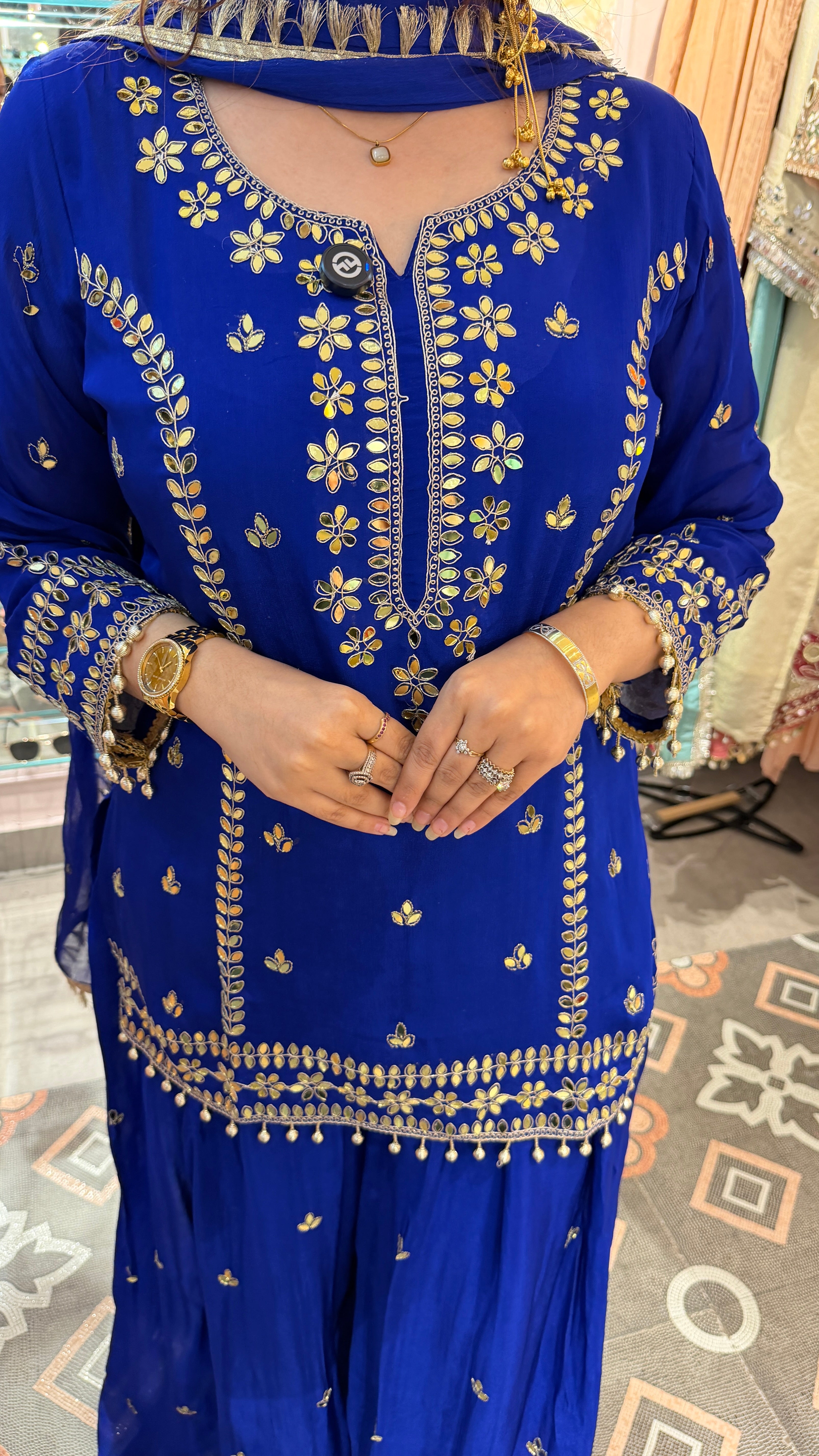 Royal Blue Embroidered Sharara Suit Set with Dupatta