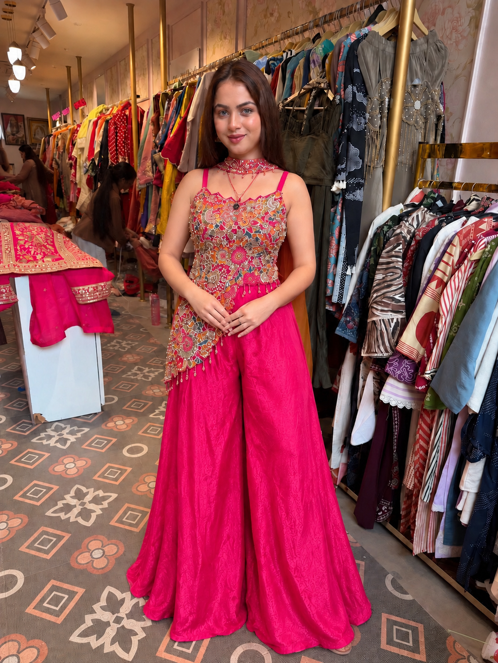Embroidered Corset-Style Palazzo