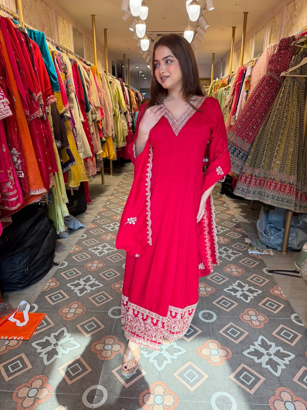 Rani Pink Embroidered Anarkali Suit with Dupatta