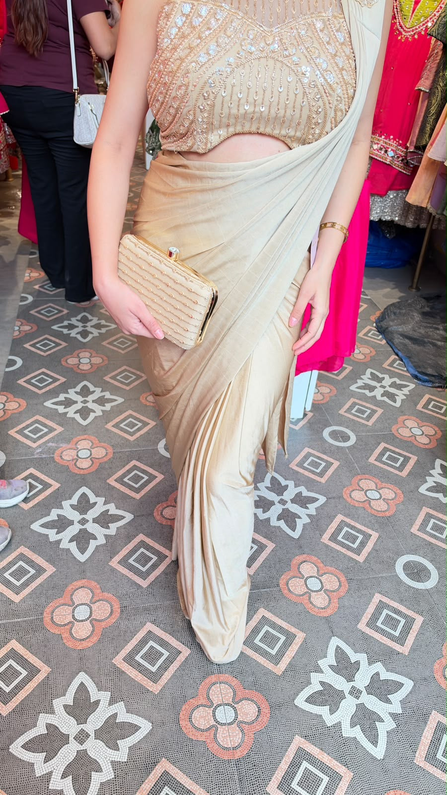 Embellished High-Neck Blouse Saree