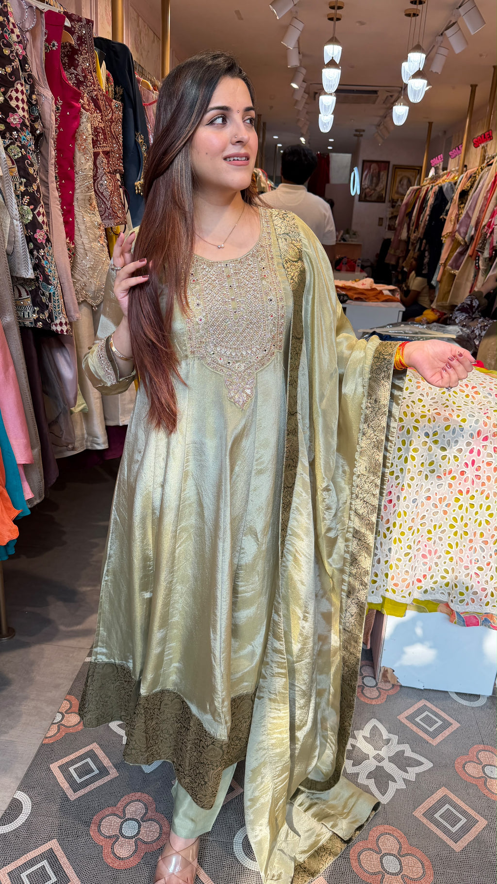 Silk Anarkali Suit with Antique Gold Embroidery