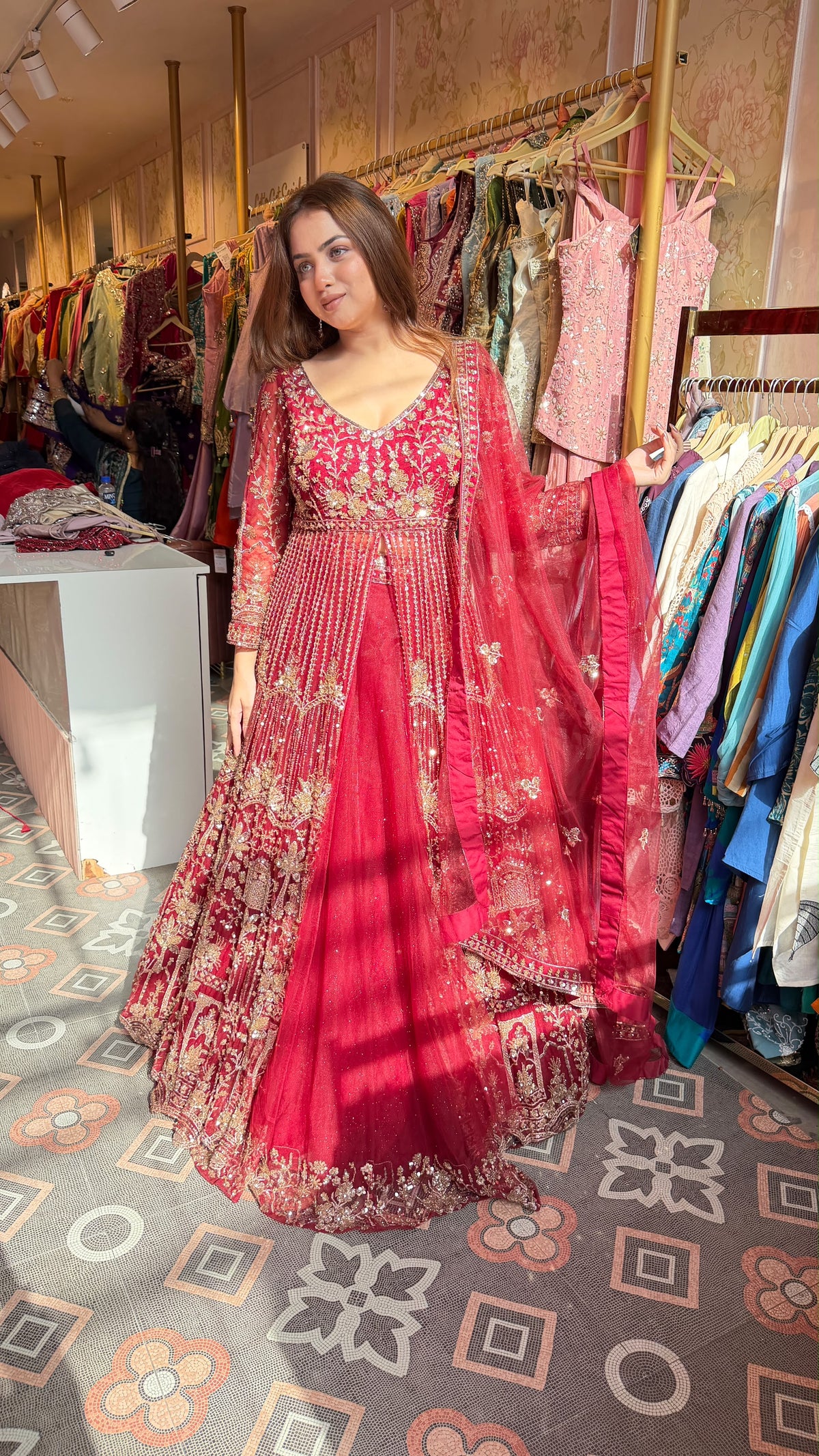 Red Bridal Floor-Length Anarkali Suit