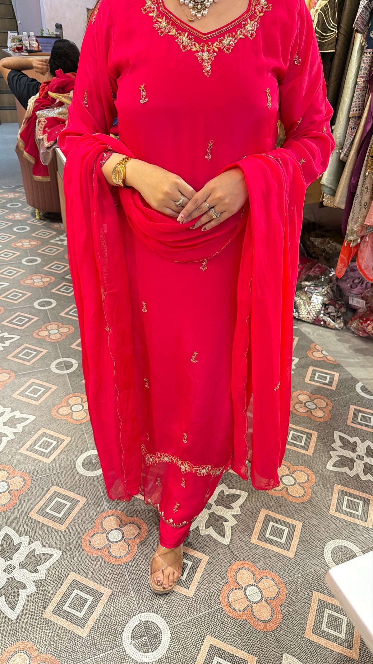 Classic Embroidered Indian Straight-Cut Suit.