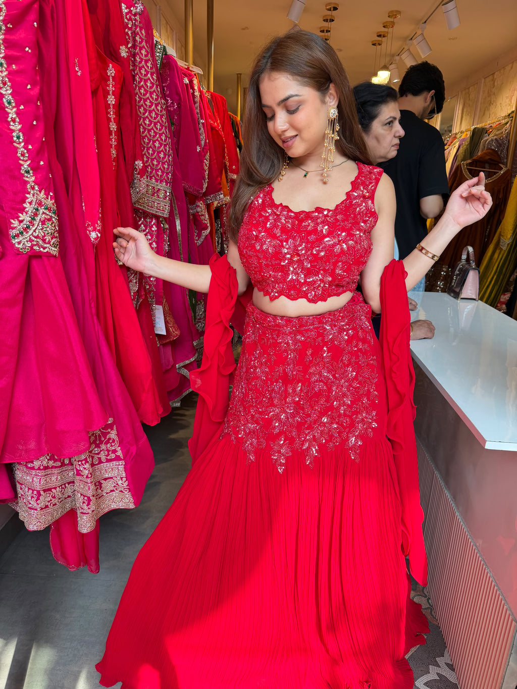 Red Embroidered Lehenga Choli with Dupatta