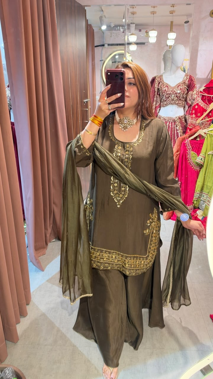 Embroidered Punjabi Sharara Suit