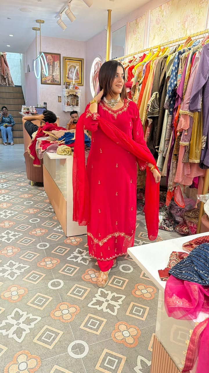 Classic Embroidered Indian Straight-Cut Suit.