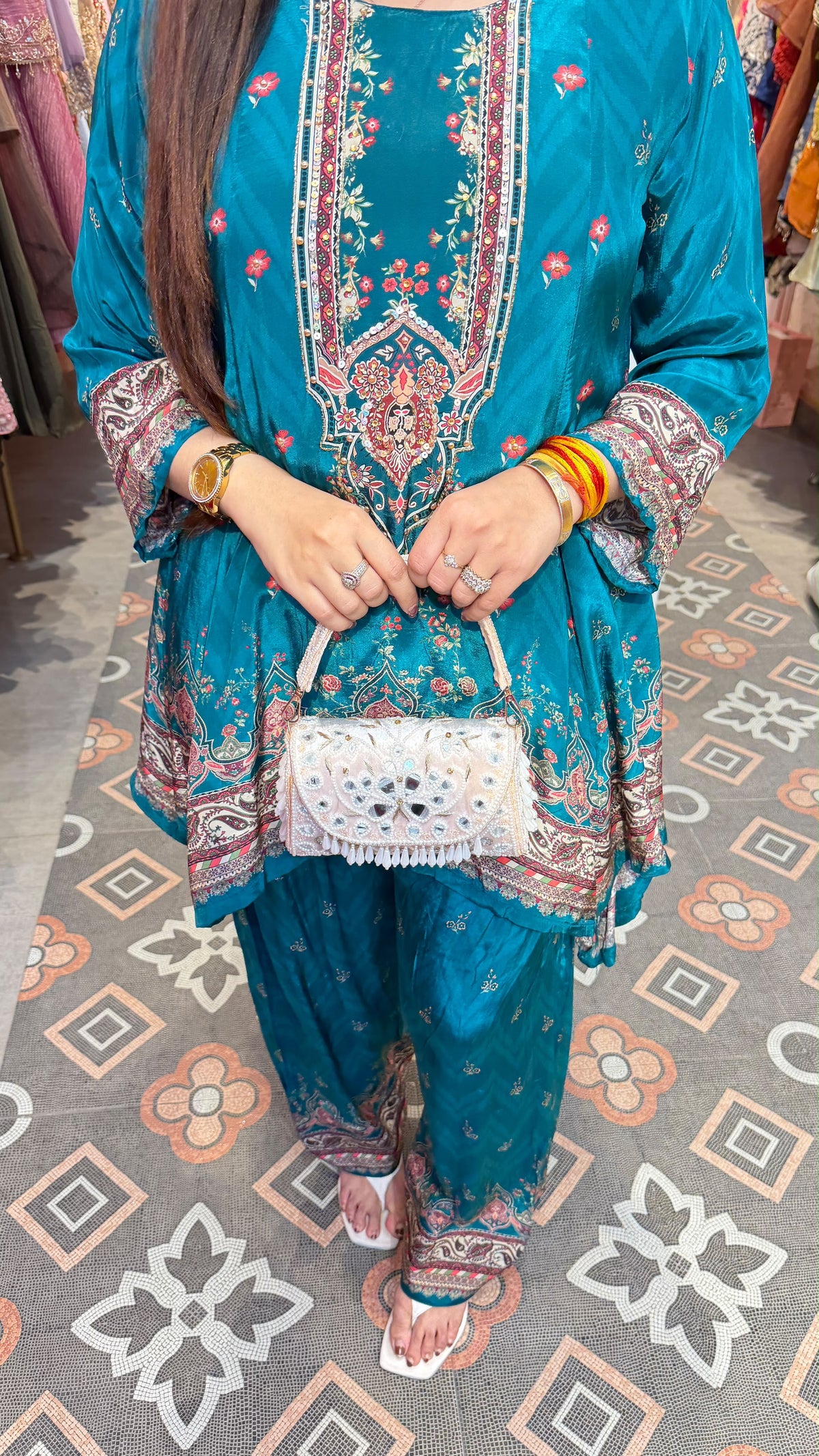 Teal Blue Printed Punjabi Patiala Suit Set