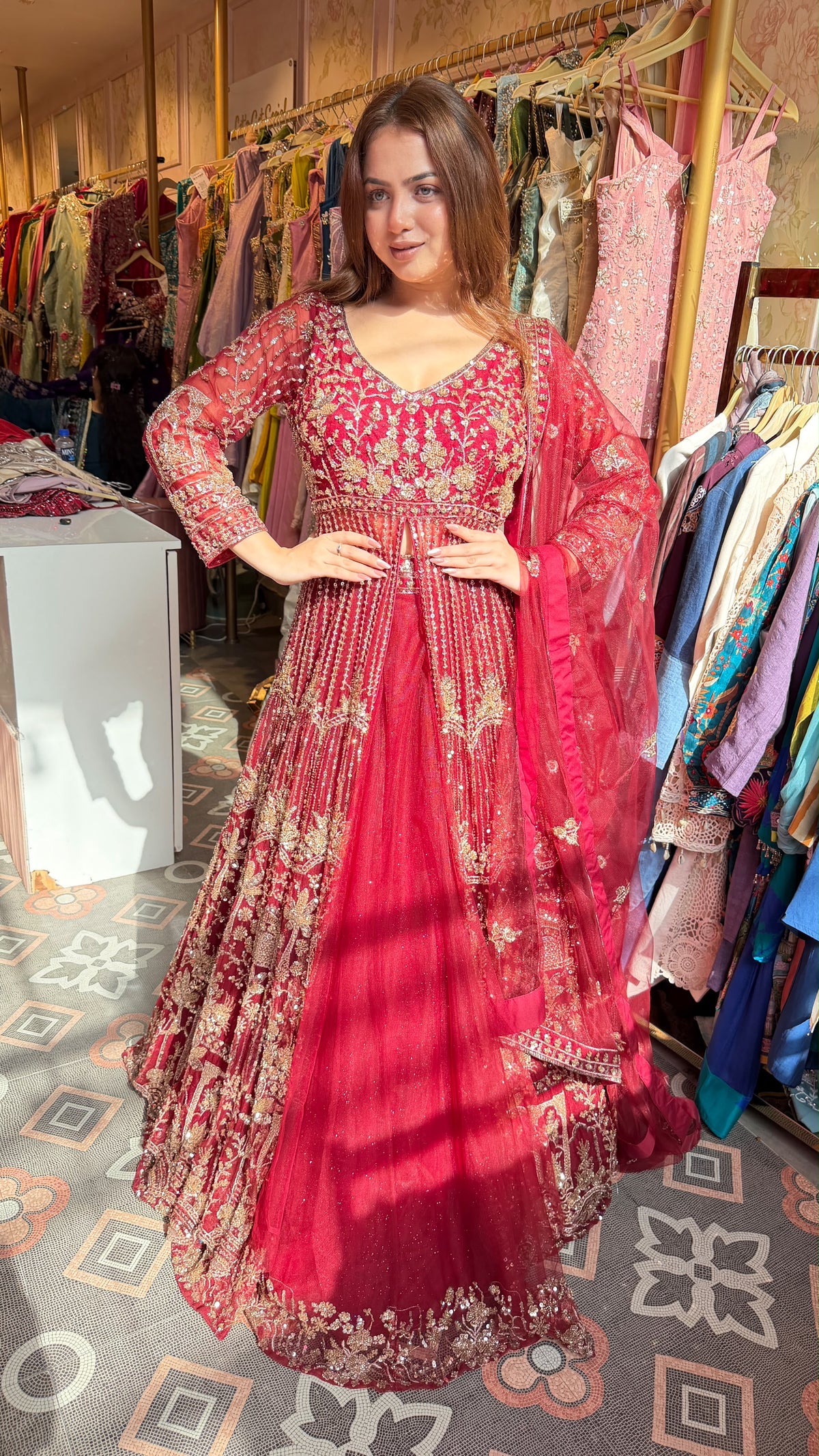 Red Bridal Floor-Length Anarkali Suit