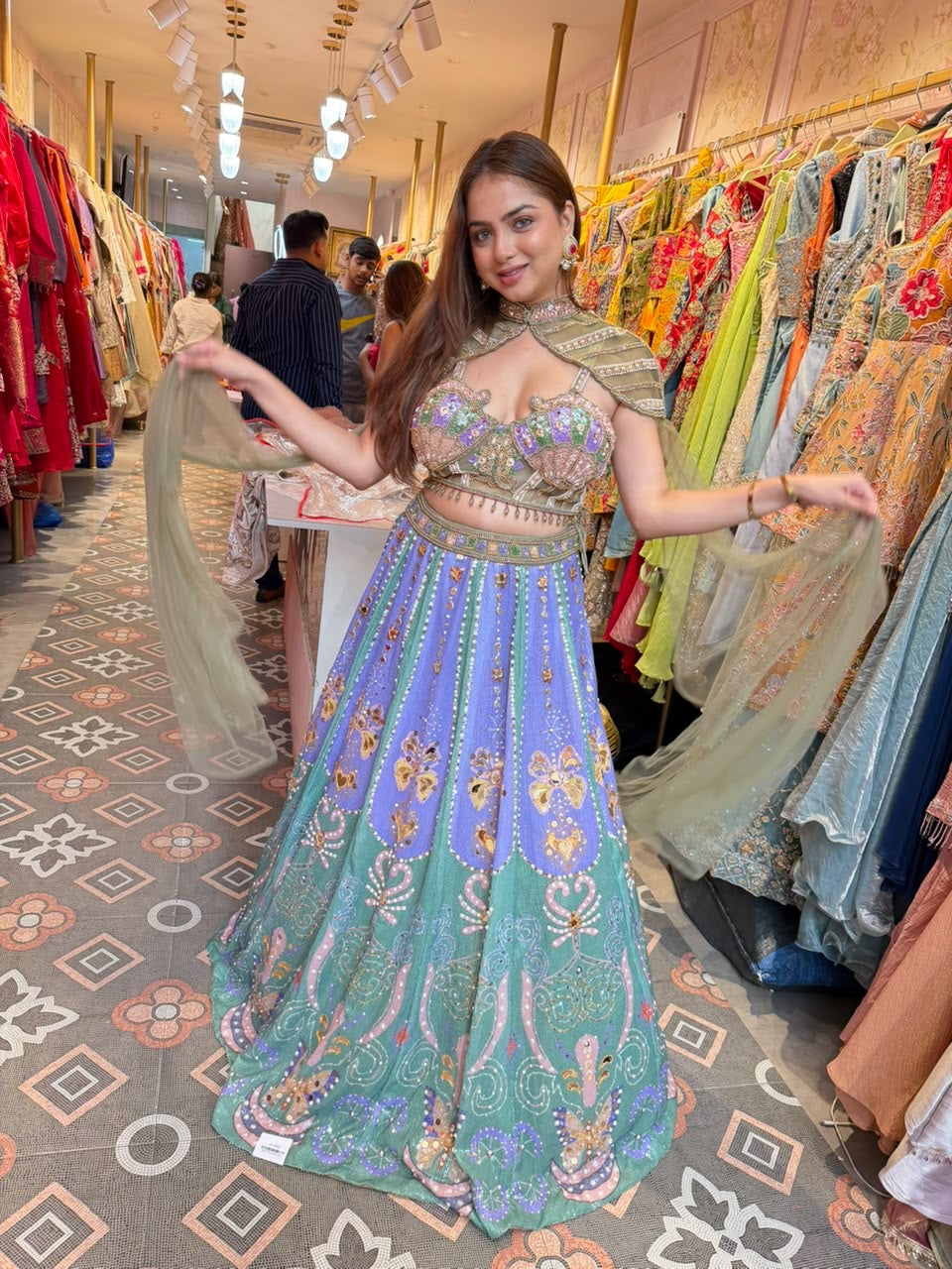 Multicolour Pastel Embroidered Lehenga Choli