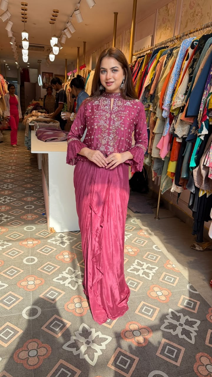 Pre-Draped Saree with Embroidered Blouse