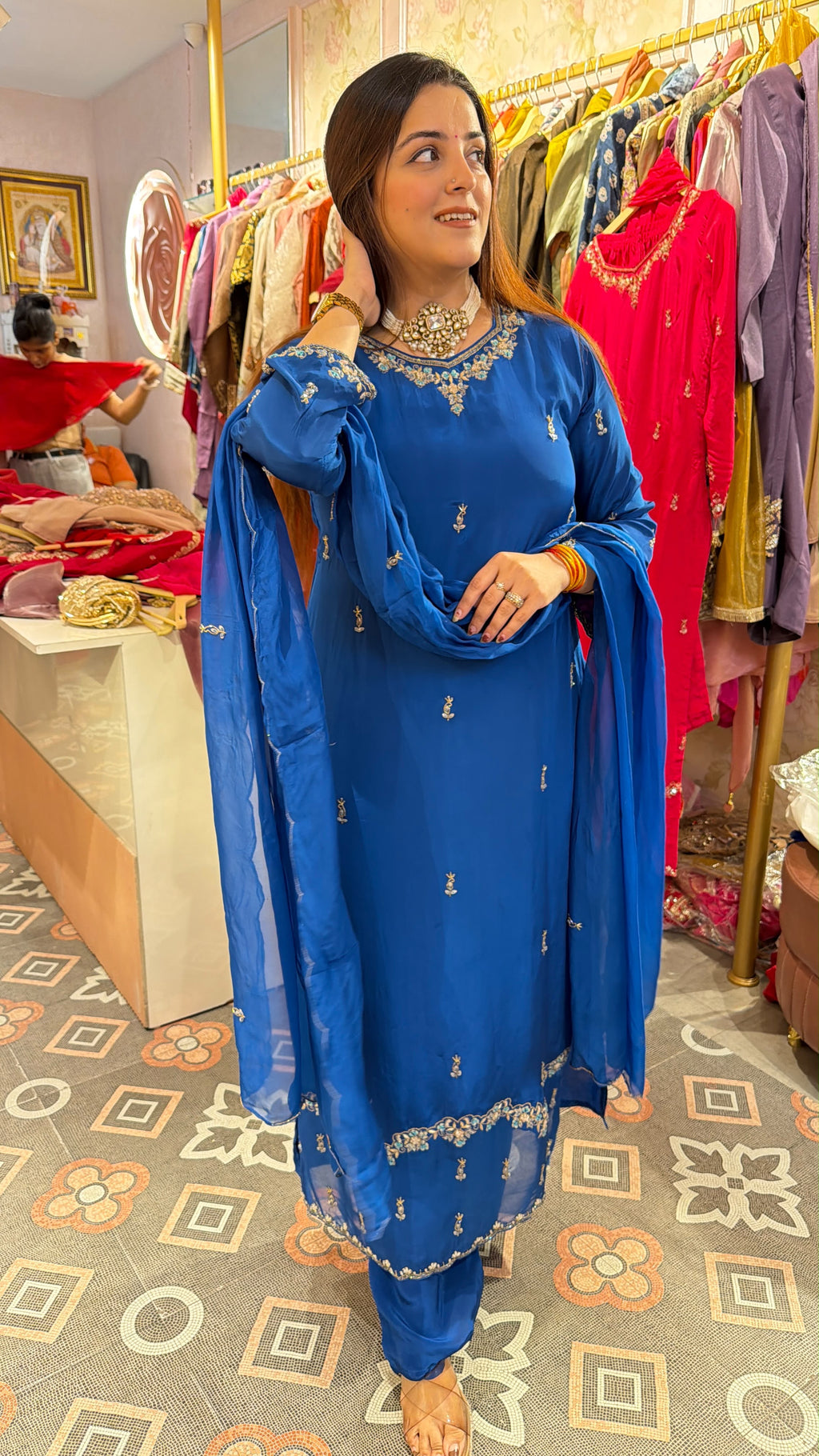 Classic Embroidered Indian Straight-Cut Suit.