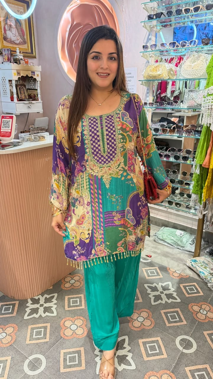 Multicolour Printed Straight Kurta with Coordinated Trousers