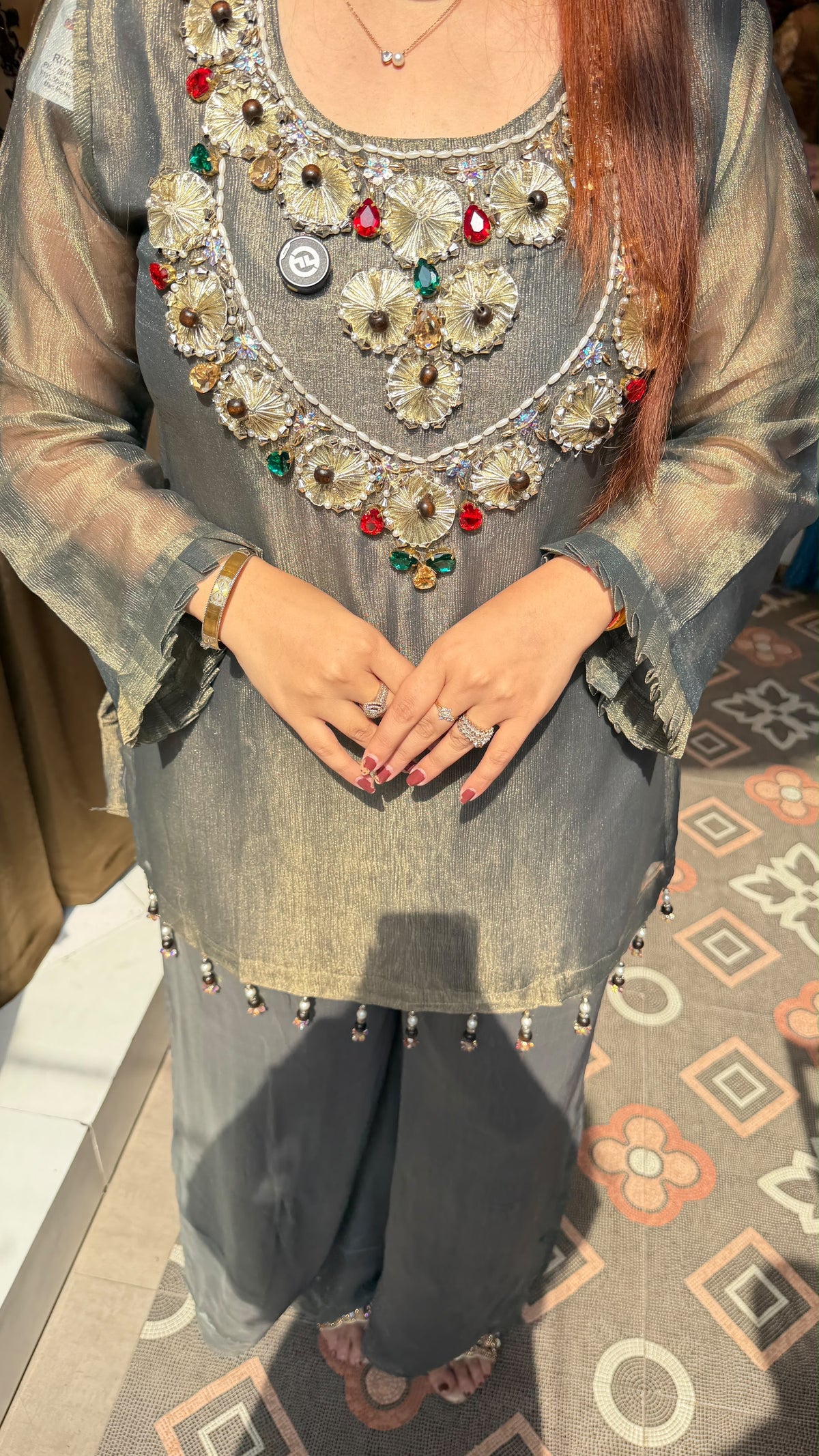 Silk Blend Peplum Kurta with Palazzo Pants Set