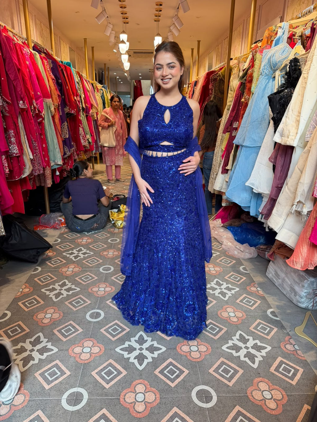 Royal Blue Sequin Mermaid Lehenga with Designer Blouse