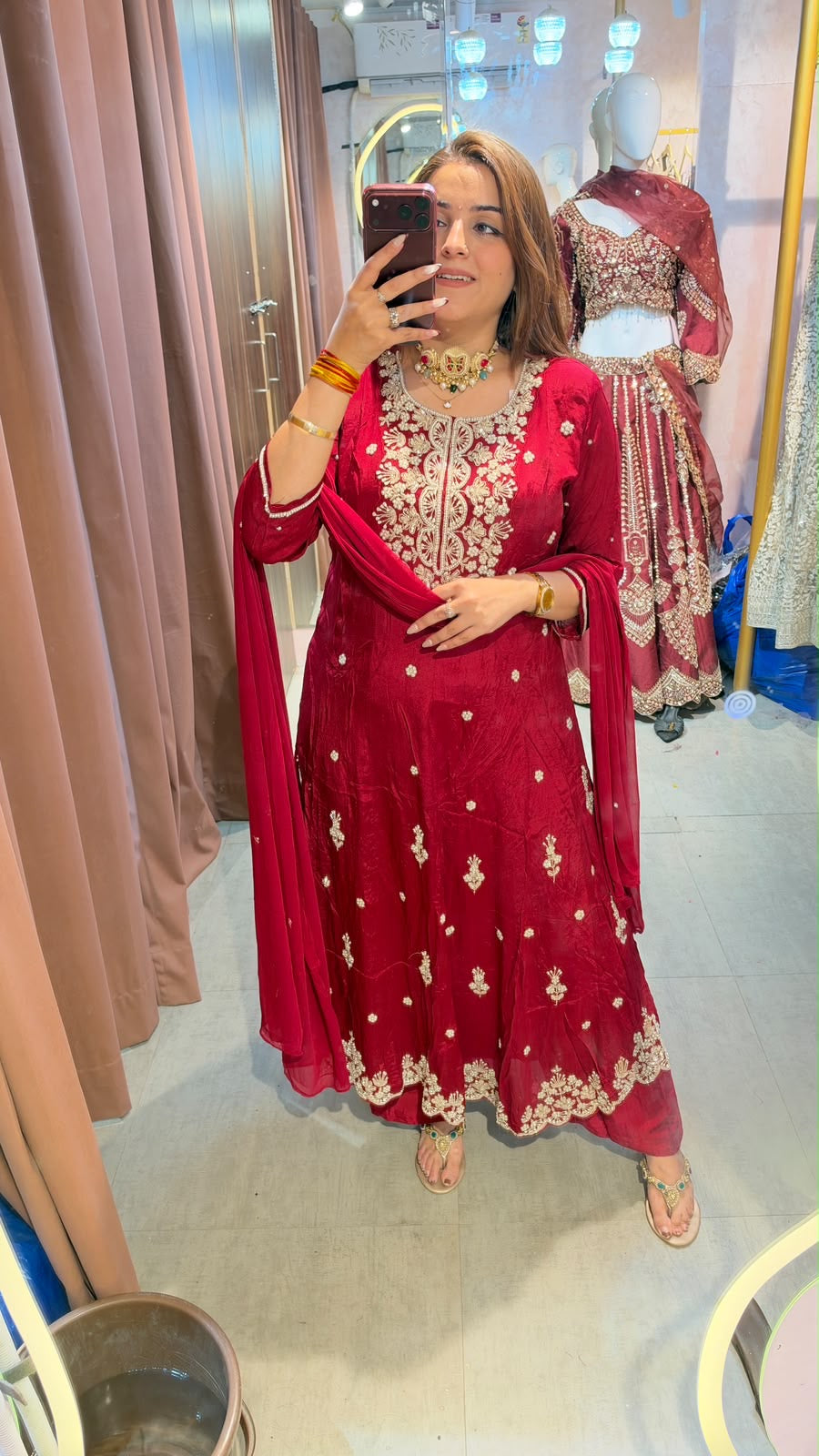 Royal Ruby Red Embroidered Anarkali Suit