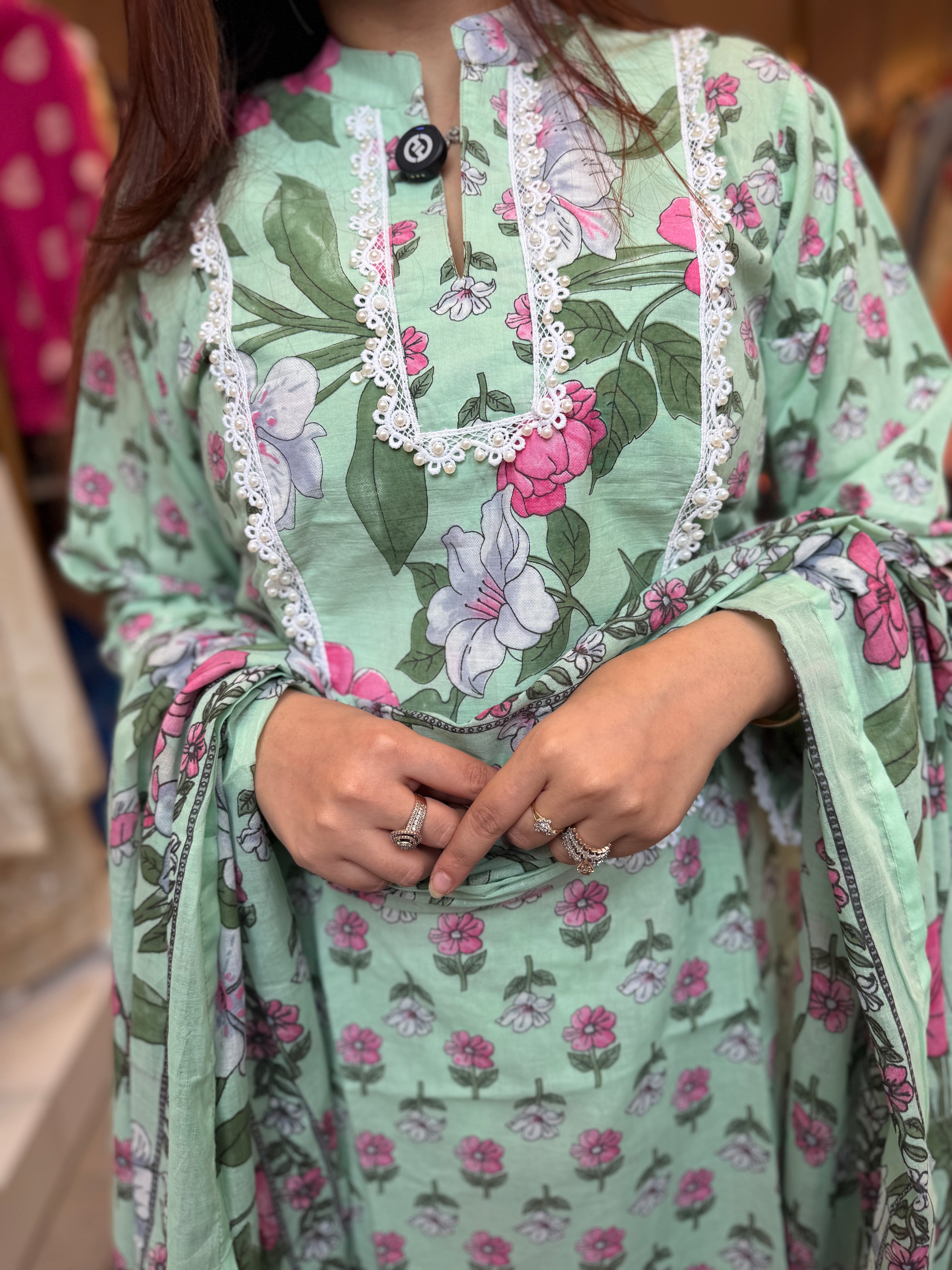 Mint Blossom Printed Lawn Suit with Chiffon Dupatta