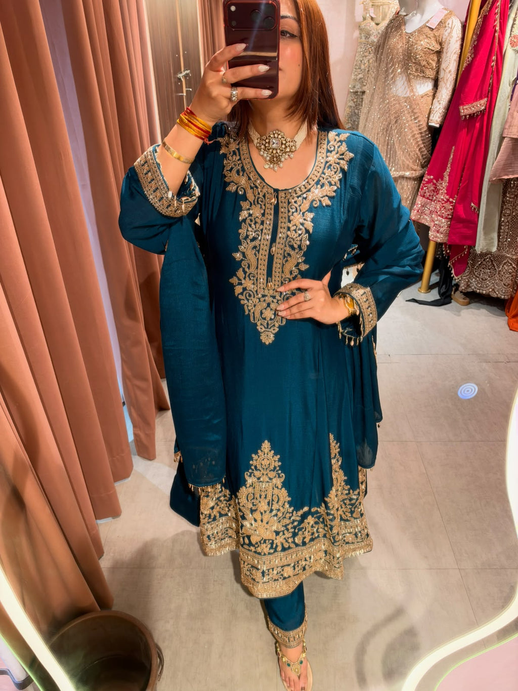 embroidered festive umbrella suit set