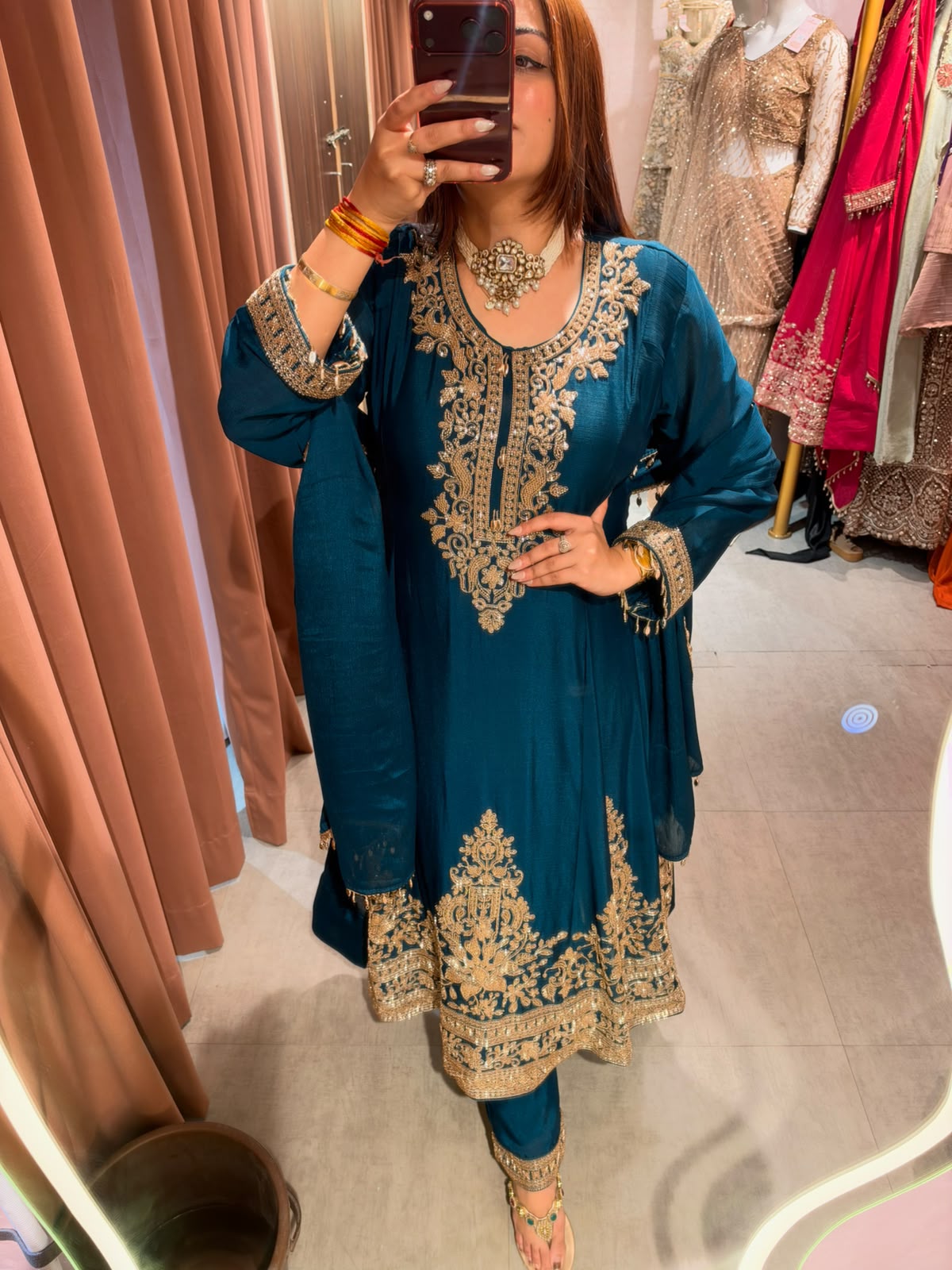embroidered festive umbrella suit set