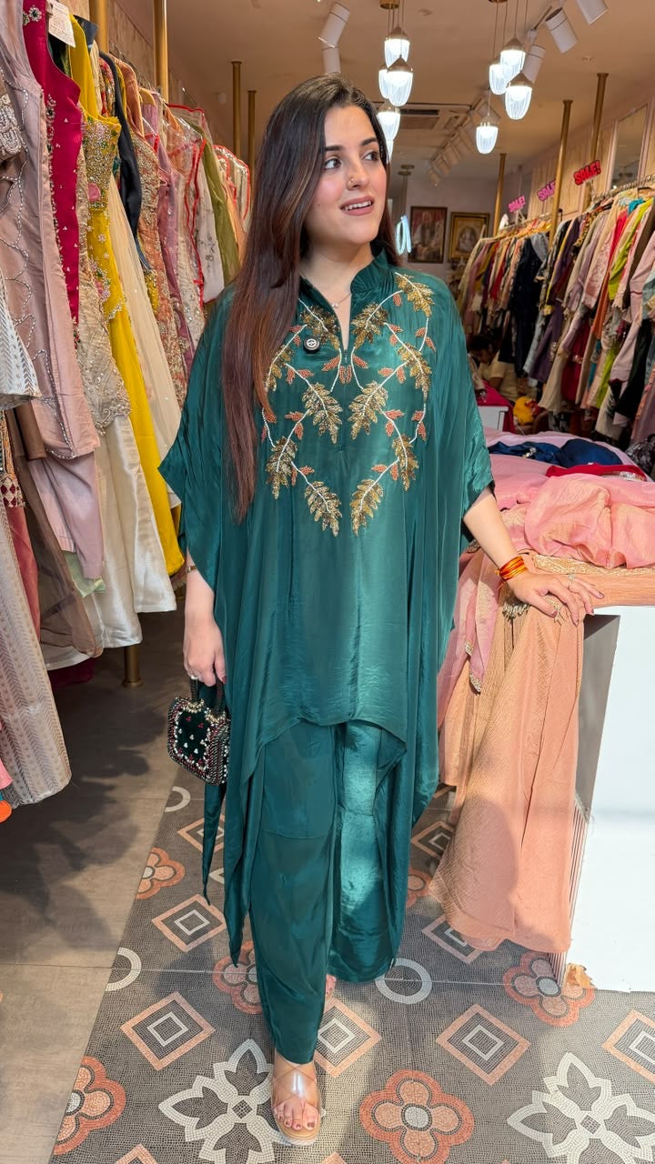 Emerald Embroidered Kaftan-Style Kurta Set