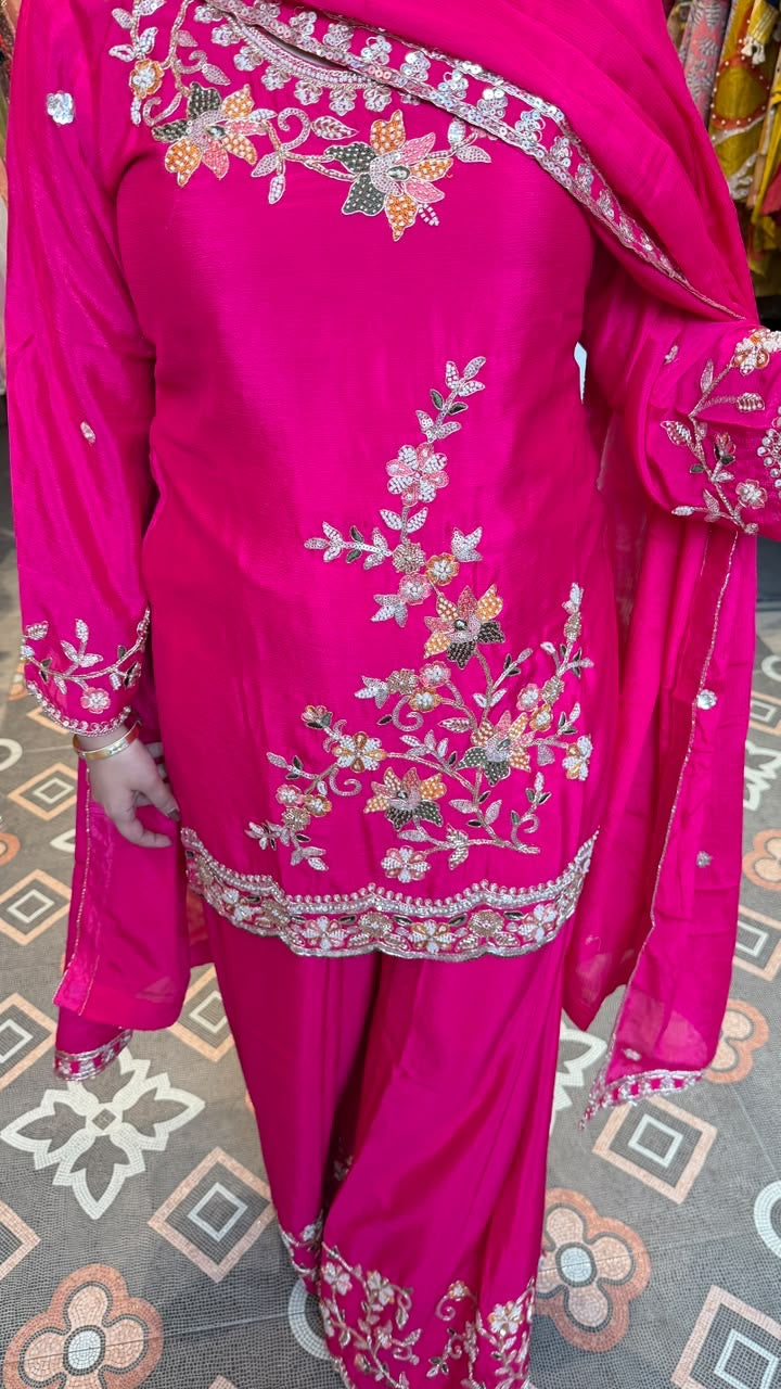 Pearl thread  Embroidered Straight Kurta Palazzo Suit