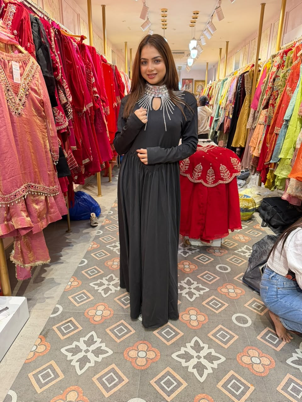 Black Embellished High-Neck Gown