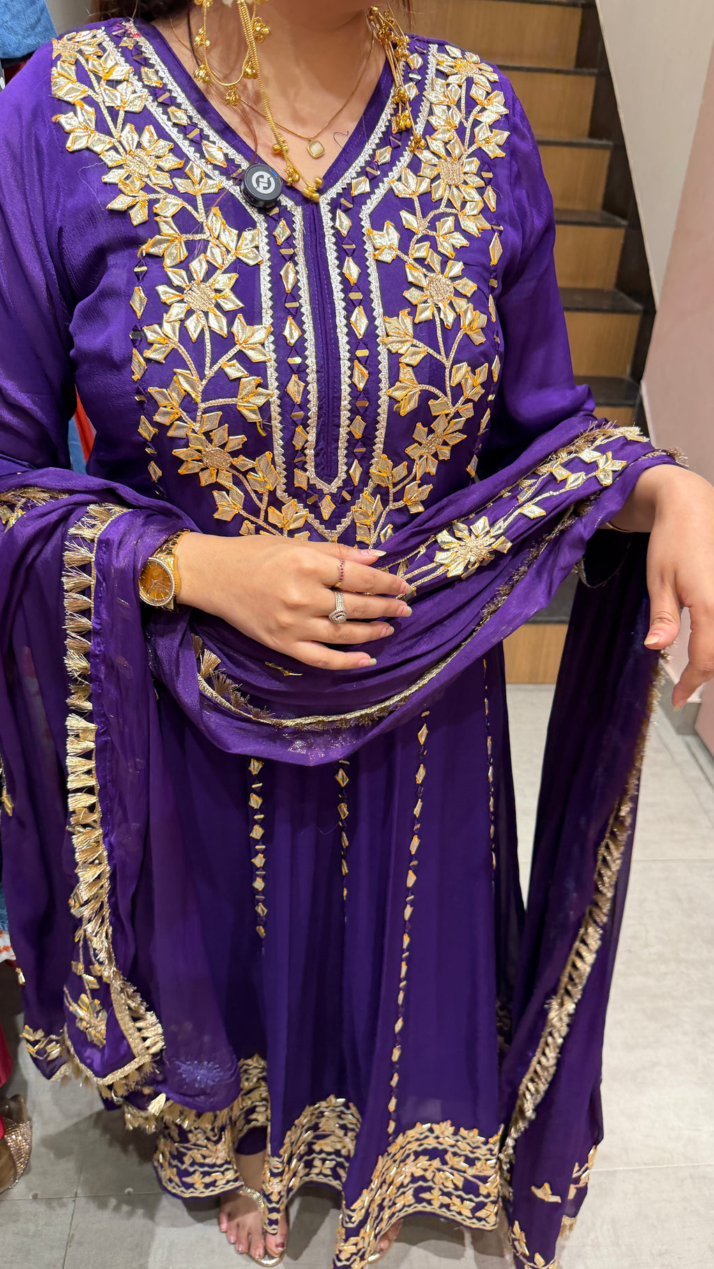 Royal Purple Gota Patti Embroidered Anarkali Suit Set with Dupatta