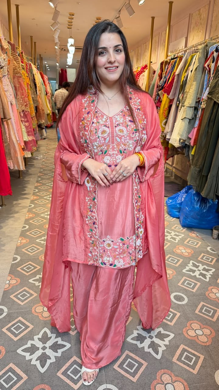 Embroidered Shrug-Style Kurta Sharara Suit